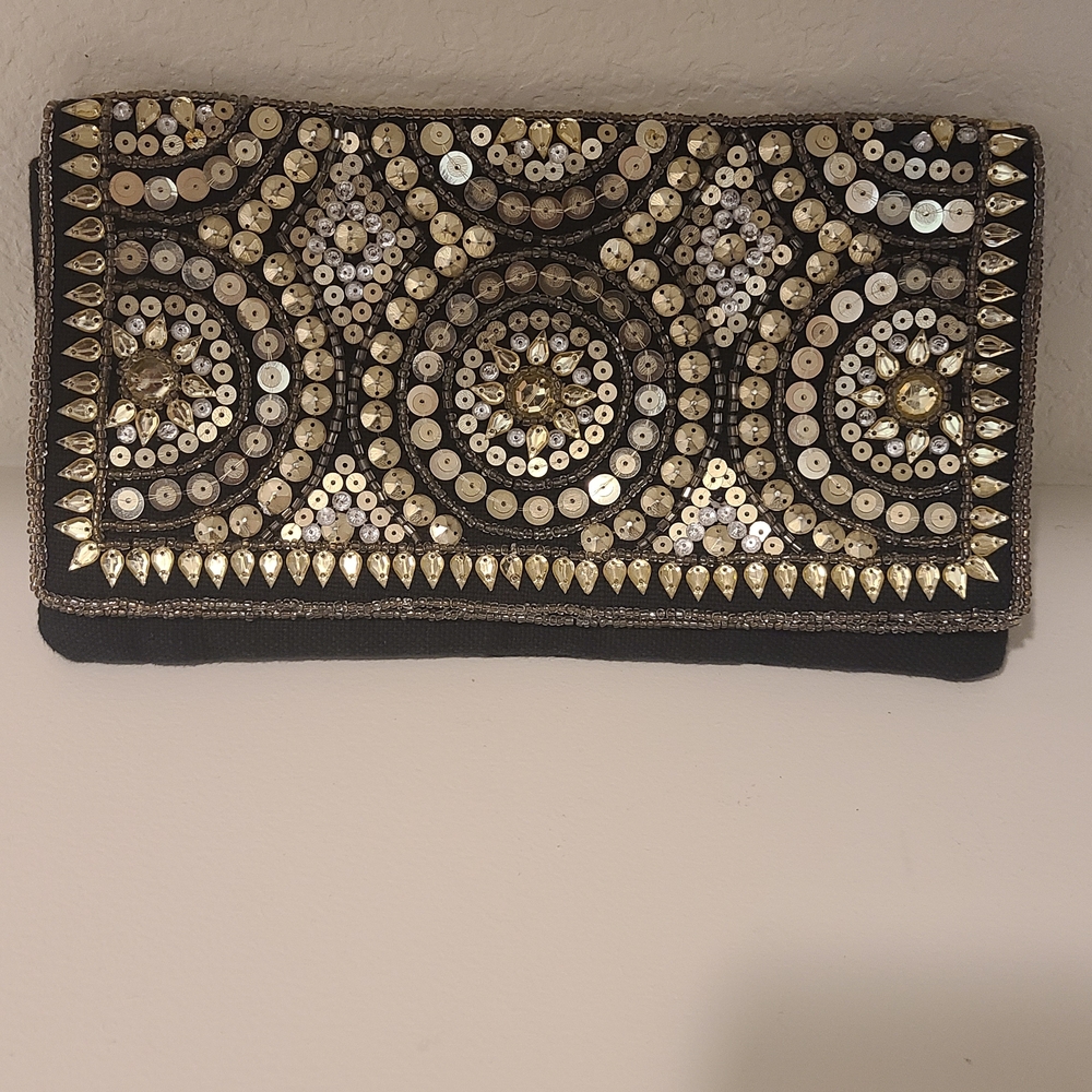 Rue21 Black and Gold Embellished Clutch